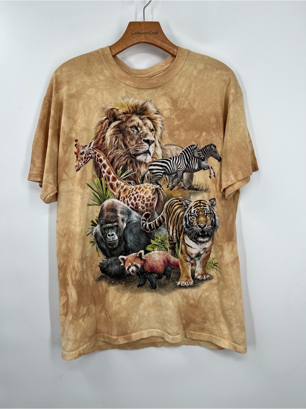 The Mountain Yellow Tie Dye Savannah Safari Animals Cotton Tee Shirt Large - Picture 1 of 5